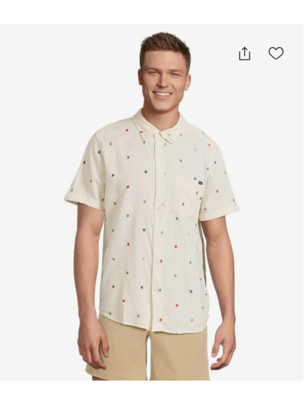 Men's Chubbies Casual Button Down Shirt M Off-White Red Blue Stars